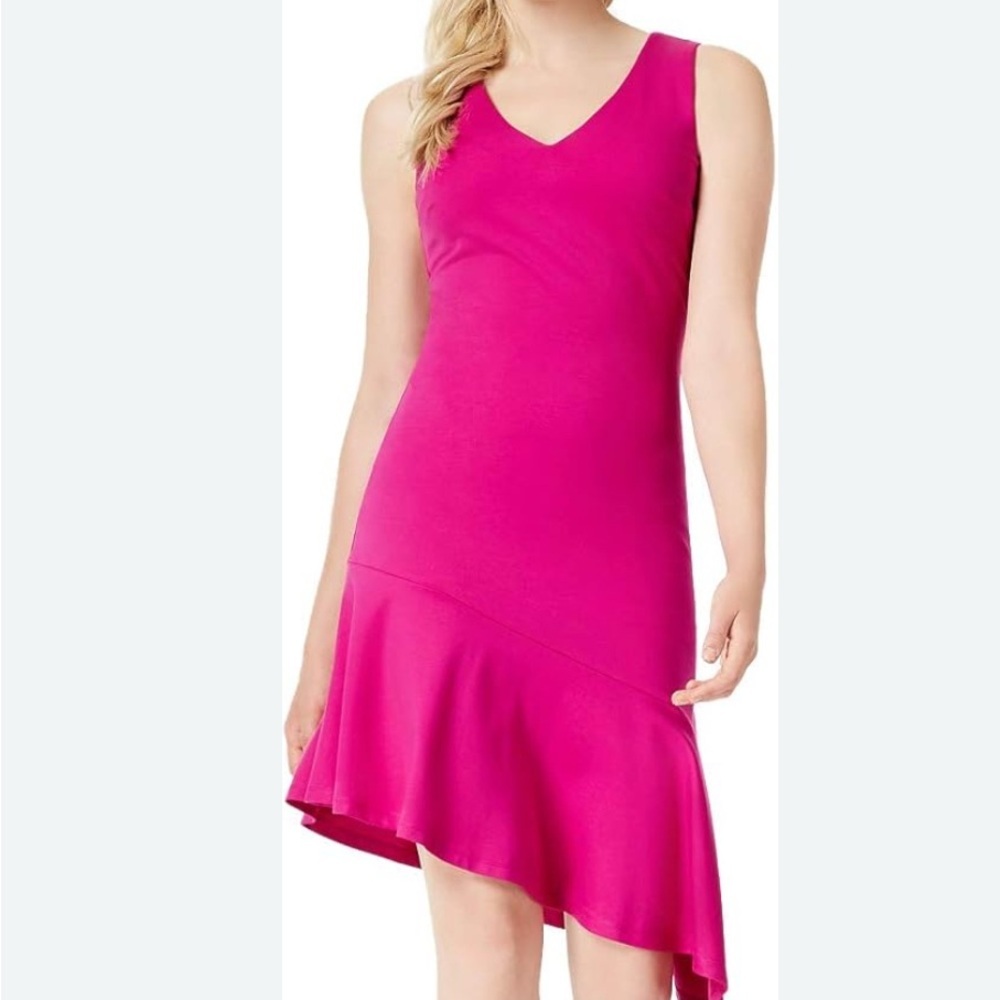 Bar III Pink Asymmetrical‎ Sheath Dress V-Neck Cocktail Medium